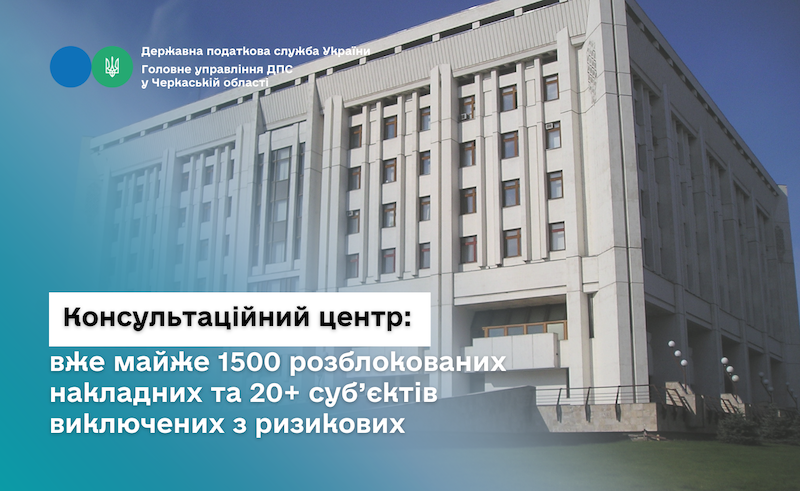 Консультаційний центр ДПС у Черкаській області вже майже 1500 розблокованих накладних та 20+ суб’єктів виключених з ризикових